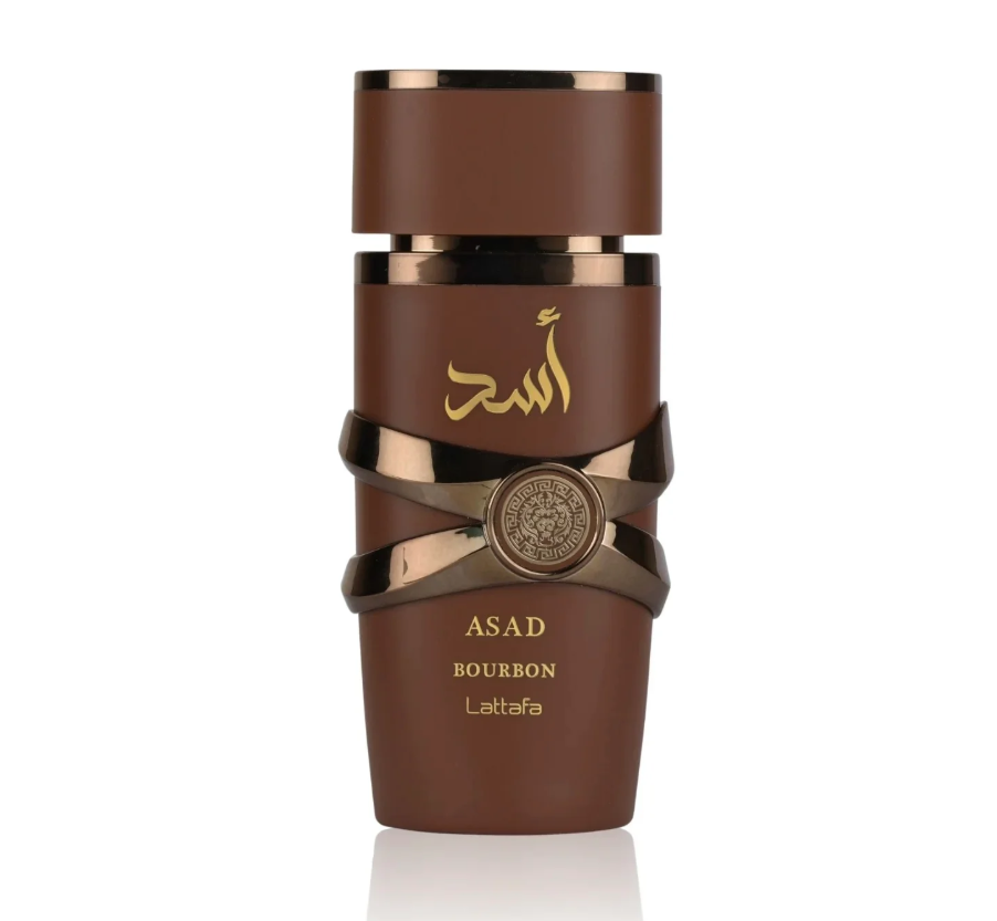 Lattafa Asad Bourbon compact fragrance bottle with rich, warm scent for travel and everyday use