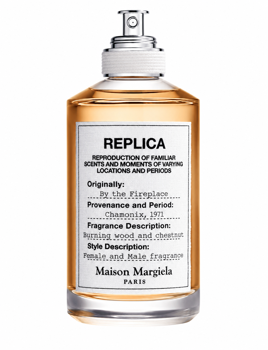 Bottle of By the Fireplace perfume evoking cozy warmth with amber and smoky vanilla scents